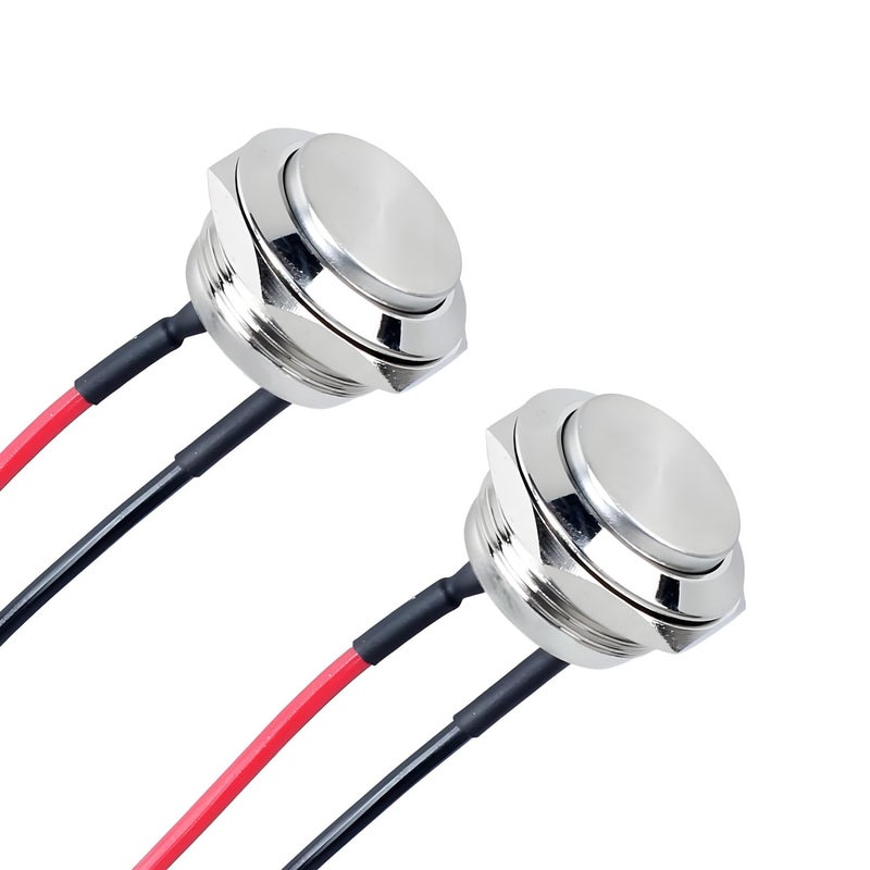 Punnzer (2-Pack) 16mm Short-Body Metal Waterproof Momentary Switch - 5/8" Mount, IP66, 1NO Contact (Up to 220V) High Head - Image 1